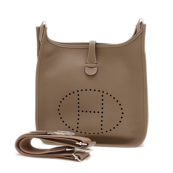 Hermes Hermès Evelyne 3 PM Shoulder Bag in Taurillon Etoupe with Silver Hardw... - Picture 1 of 6